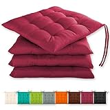 Gräfenstayn® 4er-Set Sitzkissen 40x40x3cm mit Haltebändern für Indoor und Outdoor mit Öko-Tex Siegel - (Fuchsia)