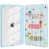 Idocolors Schutzhülle für iPad 7. / 8. / 9. Generation (10,2 Zoll), transparente harte Rückseite mit Stifthalter, dreifach faltbarer Ständer, vollständige Umwicklung, Schutzhülle für Damen, Mädchen