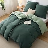 BEDSURE Bettwäsche 135x200 4teilig Salbeigrün/Dunkelgrün - Bettwäsche-Sets Bettbezug 135 x 200 cm 2er Set mit 2 Kissenbezüge 80x80 cm, Oeko-TEX Wendebettwäsche Bedding mit Reißverschluss