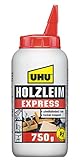 UHU Holzleim Express Flasche, Universeller und besonders schnell trocknender Weißleim - geeignet für alle üblichen Holzarten und -verklebungen, 750 g