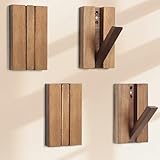 KYIAANY Faltbare Wandhaken, 4er-Pack: Rustikale Holz-Kleiderhaken montiert für robuste Hängetücher, Rucksäcke, Taschen, Hüte, platzsparende, minimalistische dekorative Haken für ästhetische