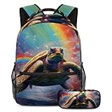 Art Ocean Turtle Rainbow 171 Schulranzen-Set - Rucksack mit Federmäppchen Combo, ideal für Schüler, Jungen und Mädchen, Art Ocean Turtle Rainbow, Größe L