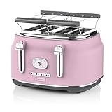 Westinghouse Retro-Toaster, 4 Scheiben, extra breite Schlitze, Warmhaltegestell, 1750 W, Rosa