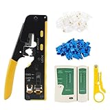 WYFCR Netzwerk Kabel Tester RJ45 Crimping Tool durch Ethernet Crimper Cat7 Crimping Tool Kit, viele Stücke CAT7 durch Stecker, Mini Wire Stripper Drahtschneider Zange Ethernet-Leistungstester(gelb)