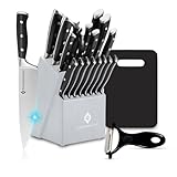 PLATINUM GOLD 20-teiliges Messerblock Set mit Messer, Schneidebrett und Schäler – Selbstschärfendes Küchenmesser Set – Premium-Qualität Messer Set Küche für Präzision, Langlebigkeit und Vielseitigkeit