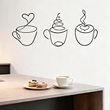 SUNAIAD Wanddeko Metall Schwarz Kaffeetasse Wanddekoration, Metallbilder Wanddeko Küche Esszimmers Wohnzimmers Café Arbeitszimmers Flur, Wandkunst Badezimmer Schlafzimmer Moderne Dekorationen