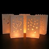 PIQIUQIU 10 Stück Papier Teelicht Lichtertüten Kerzentüten für Party Tischdeko, Valentinstag, Verlobung, Hochzeit, Weihnachten (15x9x26cm)