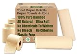 Purafide Premium Qualität Naturbambus Combo Pack 2, baumfrei, chemikalienfrei Toilettenpapier, 3-lagig, 300 Blatt pro Rolle, Papierhandtücher, 2-lagig, 90 Blatt pro Rolle (TP 8 Rollen & PT 4 Rollen)