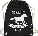 Turnbeutel Rucksack - Pferd Pferde - Mir reichts ich geh reiten - Unisize - Schwarz - tasche zum reit sachen für mädchen pferden beutel pferderucksäcke pferdemotiv stoffbeutel pferderucksack