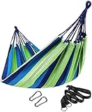 SONGMICS Hängematte Mehrpersonen 210 x 150 cm, TÜV Rheinland, Belastbarkeit bis 300 kg, für Outdoor Camping Wandern Garten, Grün-Blaue Streifen GDC15L