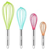 Webake Silikon Schneebesen Set 4 Stück 18 cm 22 cm 25 cm 30,5 cm Rührbesen Hitzebeständig Mini Schneebesen Ballonschneebesen für Mischen, Schlagen, Aufschäumen und Rühren