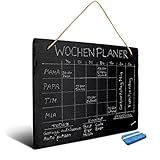 pamindo® Schiefertafel zum Beschriften & Aufhängen inkl. Kreide & Schwamm – 40 x 30 cm - abwischbare, wetterfeste Kreidetafel in schwarz als Wochenplaner, Einkaufsliste, Küchentafel