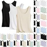 Tank Top Damen 3er Pack Unterhemden Tanktop Stretch Unterhemd Crop Top Basic Eisseide Tank Top für Frauen und Mädchen Spaghettiträger Camisole Soft Top T-Shirt Ärmellos Oberteil M-4XL