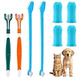 Wozzies 8 Stück Hundezahnbürste Set, 360º Zahnpflege Hund Wiederverwendbar, 4 Weichem Silikon Fingerzahnbürste Hund, 2 Doppelkopf Dog Zahnbürste, 2 Katzen Dreifachkopf Zahnbürste für Zahnpflege