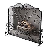 Eisen Kaminabdeckung Kamin-Bildschirm große flache geschützte Feuerblende Metall Dekorative Gitter fixiert Schmiedeeisen Kaminplatte schwarz Zubehör für Holzöfen
