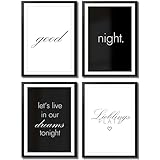 VON STEINEICH® Schlafzimmer Deko Bilder [schwarz weiß] Moderne Wandbilder in DIN A4 - Traumhafte Wand Deko passend zu Aesthetic Deko & Boho Wanddeko (4er Posterset ohne Bilderrahmen)