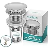 Engelbach® Universal Waschbecken Ablaufgarnitur - Pop up Ablaufventil mit und ohne Überlauf (Auch für Waschtische) Herausziehbarer Stöpsel mit Haarsieb - inklusive Einbauanleitung