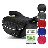 WALSER Premium Kinder Sitzerhöhung Auto Andy, Qualitätssieger Sehr Gut* Kindersitz Auto leicht waschbar, Kindersitzerhöhung Auto 125-150 cm neueste Norm ECE R 129, Sitzerhöhung Auto Kinder schwarz