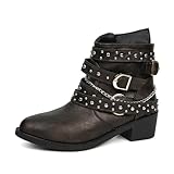 Generisch Biker Stiefel Damen, Biker Boots Damen Festival Bikerboots Western Cowboystiefel Leder Lederstiefel Chelsea Schlupfstiefel Mit Absatz Cowboy Stiefeletten, Bronze, 40