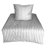 Hochwertige Flanell Bettwäsche Streifen Grau 2tlg.4tlg. Diverse Größen Set 2tlg, Bettgröße 155x220cm/ 80x80cm