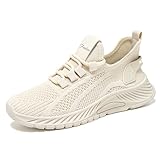 Morbuy Damen Laufschuhe Turnschuhe Sportschuhe Sneaker Beige Running Shoes for Women Leichte Atmungsaktiv Fitnessschuhe Straßenlaufschuhe Weich Rutschfes Walkingschuhe