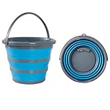 BRAMBLE Faltbarer Silikon Eimer 10 L - Pop-up Putzeimer & Waschschüssel - Platzsparend für Camping, Wohnmobil & Haushalt (Blau/Grau)