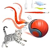 Interaktives Katzenspielzeug Katzenball, Katzenspielzeug Elektrisch, Katzenball Elektrisch mit USB, Zwei Arbeitsmodi, Katzen Spielzeug mit 3 Ersatzschwanz, Intelligenzspielzeug für Katzen (orange)