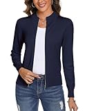 Aottori Damen Langarm Stehkragen Strickjacke Pullover Cardigan mit Reißverschluss Sweatshirt Casual Einfarbig Strickmantel Freizeit Jacket Outerwear Marine M