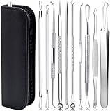 AIBEE Mitesserentferner Komedonenquetscher Set -10PCS Blackhead Remover mit Akne Pickel Pinzette Mitesser Entferner,Pickel Ausdrücken Werkzeug für Nasen-Gesichtspflege (Edelstahl)