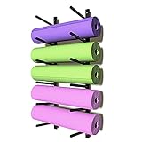 SaryEdge Wandregal für Yogamatte mit 6 Ebenen, mit Ablage, Ausstellungsständer mit Schaumstoffrolle, Handtuchhalter, Organizer, Schwarz