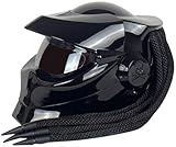 Motorrad-Integralhelm Integrierter Zöpfe Und Warnlichter ECE-Zugelassen Individuell Anpassbarer Motorradhelm Für Erwachsene Straßen-Offroad Männer Frauen Gloss Black,L