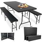 Devillo® Bierzeltgarnitur klappbar 3‑teilig – Tisch 180x74x72 cm + 2 Bänke 180x25x43 cm – Campingtisch, wetterfest & pflegeleicht, Anti‑Rutsch – mit Tragegriffen – für Camping, Garten – Anthrazit