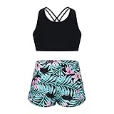 Alvivi Mädchen Bikini Tankini Set Tank Top+Shorts Zweiteiler Badeanzug Bademode Kinder Badebekleidung Schwimmanzug Sport Set Gr.98-176 A Schwarz&Grün A 146-152