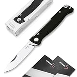 BÖKER PLUS® Atlas Black Taschenmesser - 2 Hand Vollmetall Klappmesser mit scharfer 12C27 Sandvik Klinge - EDC Folder Messer mit Metallgriff aus Edelstahl schwarz - 42a konformes Slipjoint Faltmesser