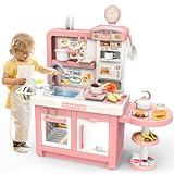 deAO 2 in 1 Kinderküche & Tee Set Kinder, mit Mikrowelle, Kochfeld mit Sound- und Licht, Spüle mit Wasser Funktion, Kaffeemaschine usw, Spielküche Kinder Geburtstage