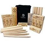 Eggcellence© Wikinger Kubb Ragnarök Edition - Spiele als Odin oder FENRIS - Schwedenschach aus Gummibaum Holz - Kubb Spiel Outdoor Holz original