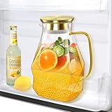 ecooe Glaskaraffe 1.8L Wasserkaraffe für Kühlschranktür, Karaffe Glas mit Edelstahl Deckel, Kühlschrankkrug Wasserkrug Glaskrug für Heißes/Kaltes Wasser, DIY Getränke, Eistee, Saft, Milch,Tee, Kaffee