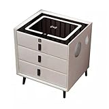 Moderner intelligenter Nachttisch mit Fingerabdruck-Schloss, kabellose Ladestation, USB-Anschluss, 3 farbige LED-Lichter, Lautsprecher und 3 Schubladen, weißer Nachttisch aus Holz für Zuhause, graue