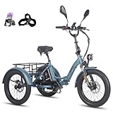 Fafrees E Bike 3 Rad, E Bike Dreirad für Erwachsene 48V 21Ah Akku, F20 Mate Ebike Klapprad fatbike Lastenfahrrad 20 * 3.0 Zoll, 65N.m Dreirad für senioren Reichweite bis zu 65-115Km, Blau