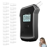 Alkoholtester, Promillemessgerät, Alkoholtester Polizeigenau mit 25 Mundstücken, Professioneller Alkoholmessgerät mit Digitaler Blauer LCD-Anzeige, Tragbarer Alkomat für den Heim und Partygebrauch