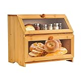 Gute Doppeldecker Bambus-Brotkasten, 2-lagige Brotbox, umweltfreundliche Küchenaufbewahrungsbox mit Deckel für Frische, natürliche, organische und nachhaltige Lebensmittelaufbewahrungslösung