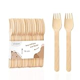 wisefood Einweggabeln aus Birkenholz, 40 Stück Einweg Holzgabeln 16cm, Biologisch abbaubares Einwegbesteck, Natürlich, stabil, umweltfreundlich mit plastikfreier Verpackung
