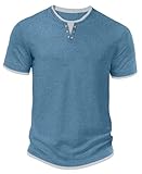 Hisir T-Shirts Für Herren Henley Sommer Kurzarm mit Rundhals Tshirt Herren Lässige Klassische Slim Fit Basic-Oberteile (Hellblau, L)
