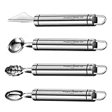 Melonen Baller Scoop Set, Obstballlöffel,Set von 4 Edelstahl -Wassermelonenschaufeln | Multifunktionales Schnitzschneider, kleine Melonen -Balllöffel Set für Zuhause, Café, Restaurant, Hotel