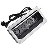 Aluminium Steckdosenleiste, zum Einbauen, integrierte einziehbare 2-Wege-Steckdose, versenkbar, für den Einbau im Büro (Silber)