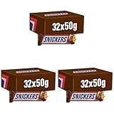 Snickers Schokoriegel Großpackung | Erdnüsse, Karamell | Fußball Snack | 32 Riegel in einer Box | (32 x 50g) | 50 g (96er Pack)