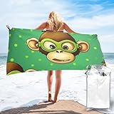 KKLWEGU Mikrofaser-Strandtuch, 70 x 140 cm, schnell trocknend, saugfähig, Badetuch, Duschtuch, sanddicht, weich, Pool-Handtücher, grün, cleverer Affe, Stranddecke für Reisen, Sport, Schwimmen, Camping