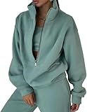 LLECDASEUI Komplettes Set für Damen, Loungewear-Set, 2-teiliges Outfit, Damen-Fleece-Trainingsanzüge, Komfort, langärmelig, Activewear, Reißverschluss, Mantel, Tops, Hosen, modisch, lässig,