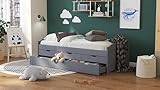 Inter Link - Funktionsbett - Kinderbett - Einzelbett mit Stauraum - Bett mit Schubladen - 2 Liegeflächen 90x200cm - Kiefer massivholz - inkl. Lattenrost - Grau lackiert - Lena 90x200cm