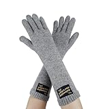 Andiker Thermohandschuhe für Frauen, gestrickte Wolle Daumen und Zeigefinger Touchscreen Handschuhe, warme weiche elastische Winterhandschuhe für den Innenbereich (Grau, Lang)